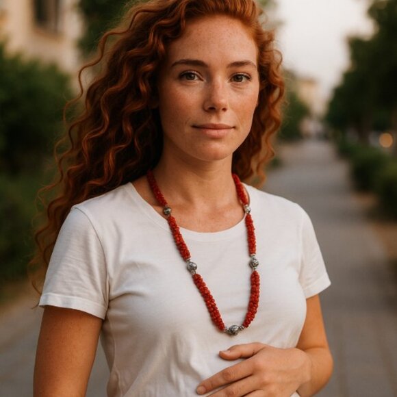 CAROLYN POLLACK Triple Strand Natural Red Coral Nugget .925 Native Pearl Beads - Picture 12 of 12